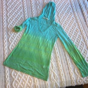 Athleta Thin Tee Burn Out Hoodie Sz XS